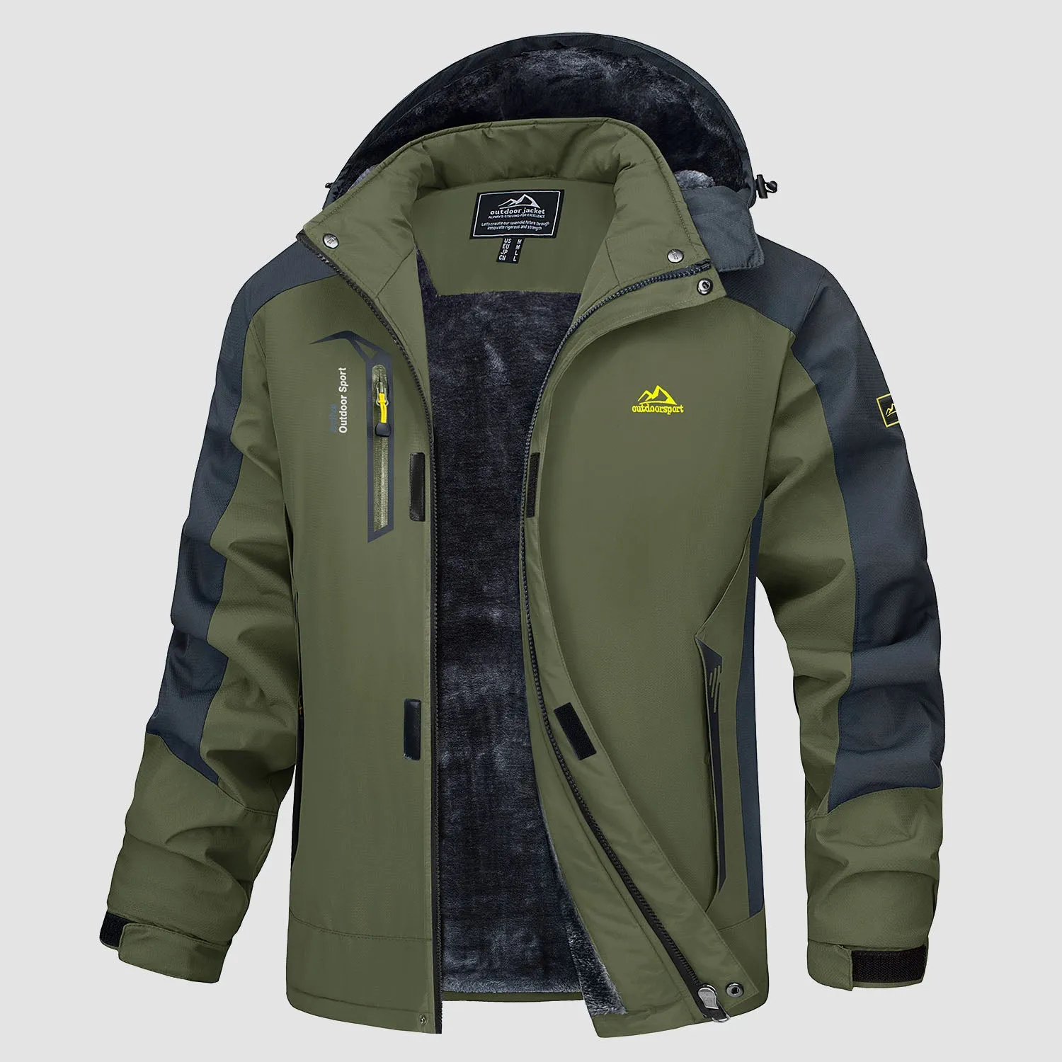 Men's Water Resistant Ski Jacket - Fleece Lined Parka with Pockets