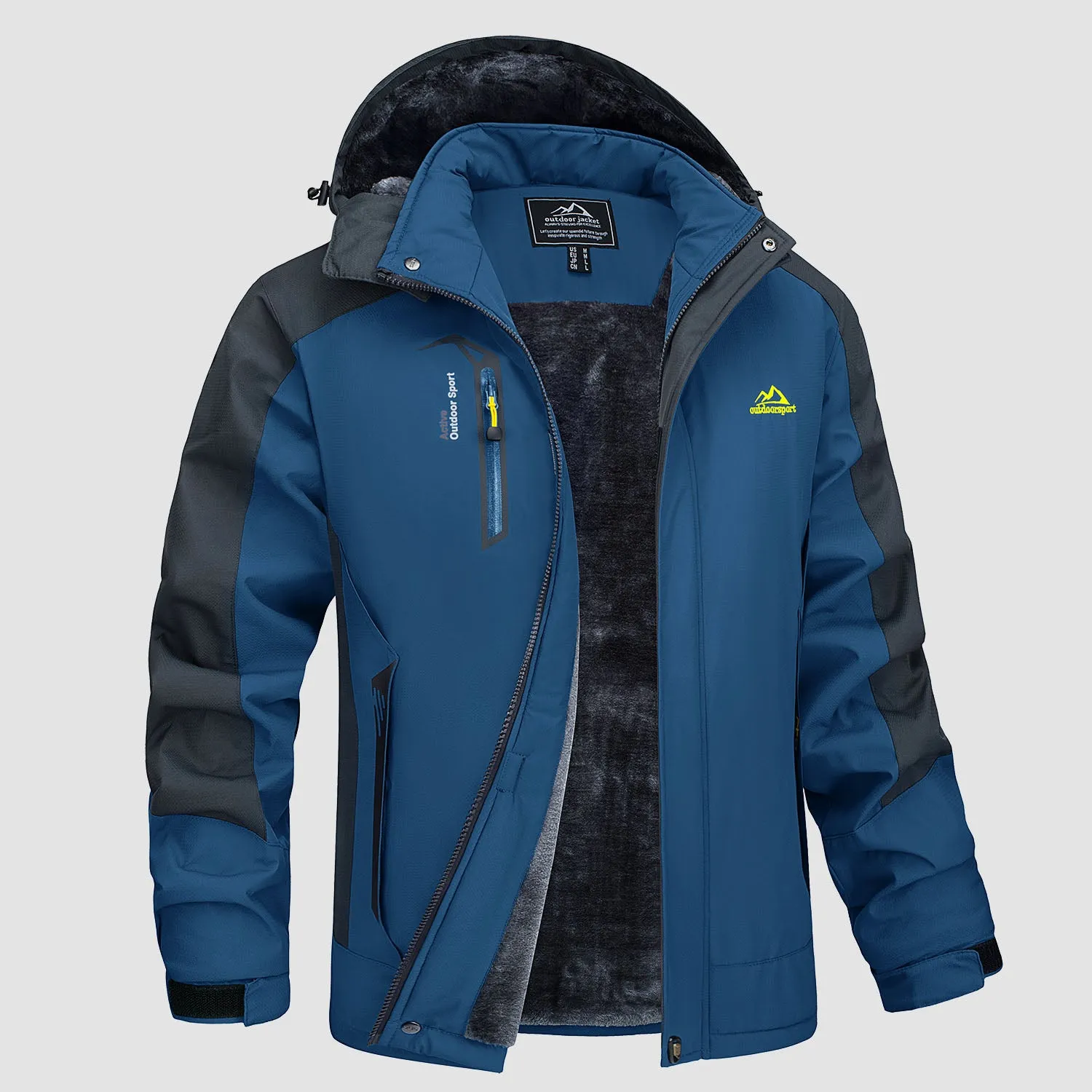 Men's Water Resistant Ski Jacket - Fleece Lined Parka with Pockets