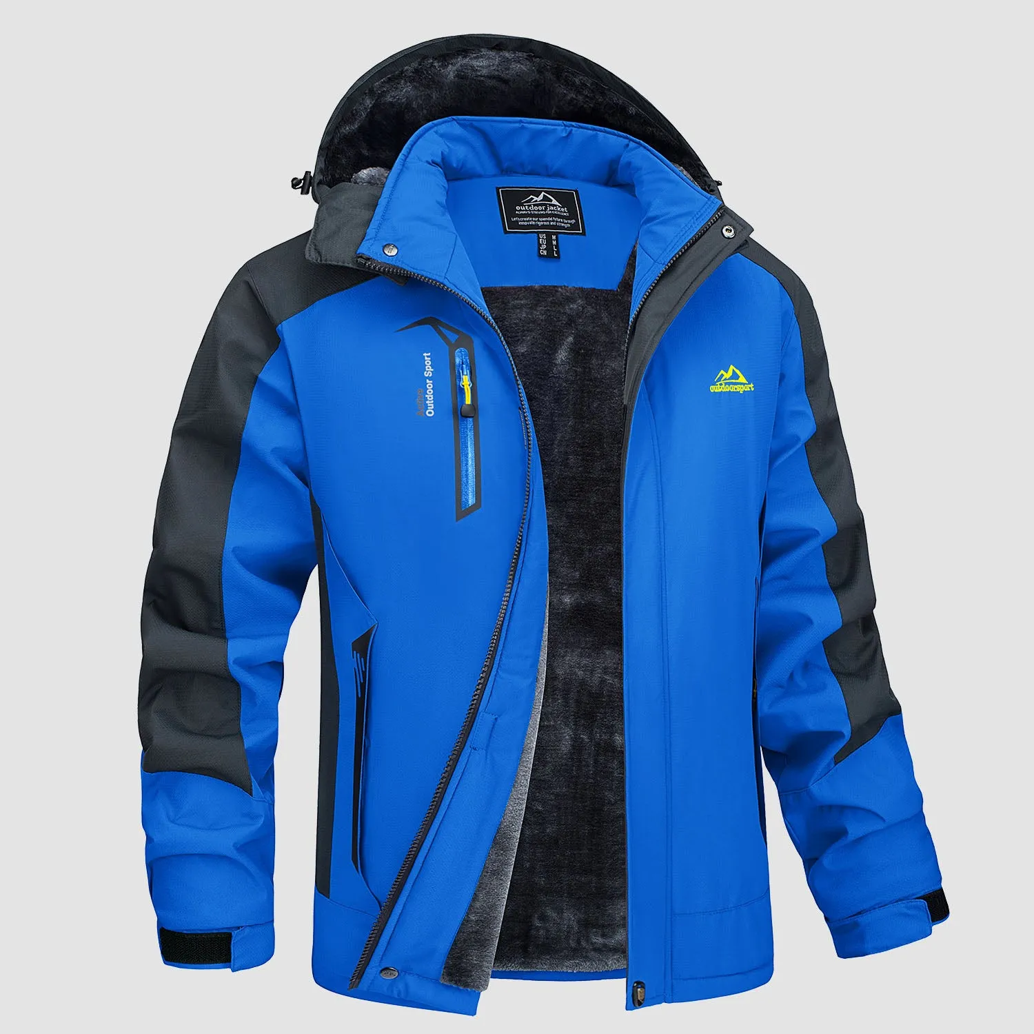 Men's Water Resistant Ski Jacket - Fleece Lined Parka with Pockets