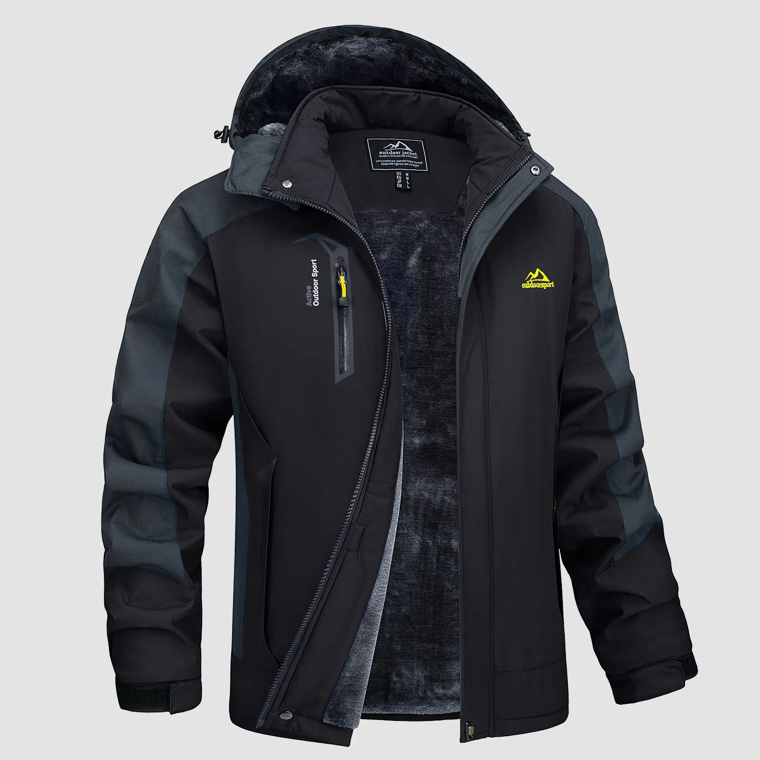 Men's Water Resistant Ski Jacket - Fleece Lined Parka with Pockets