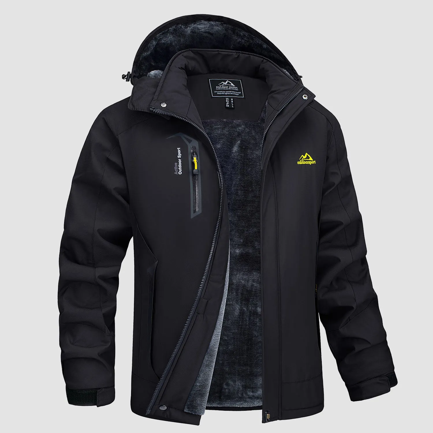 Men's Water Resistant Ski Jacket - Fleece Lined Parka with Pockets