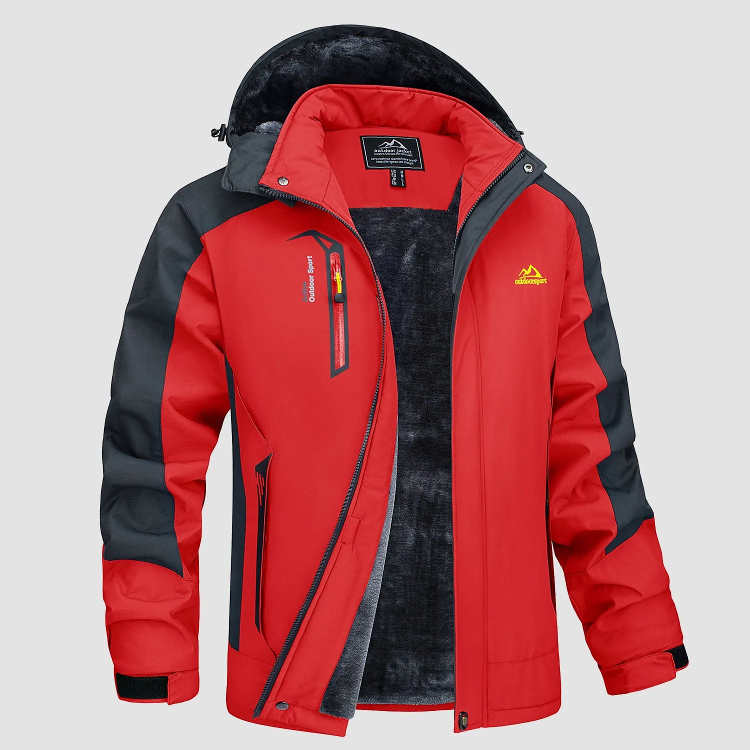 Men's Water Resistant Ski Jacket - Fleece Lined Parka with Pockets
