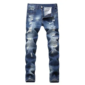 Mid Waisted Jeans Denim Straight Pants Men's Ripped Jeans Fashion Jeans