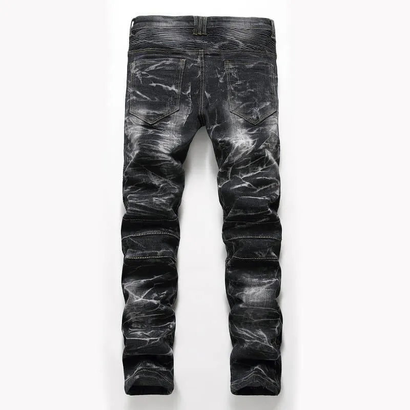 Motorcycle Casual Straight Pants Men's Jeans Mid Waisted Jeans