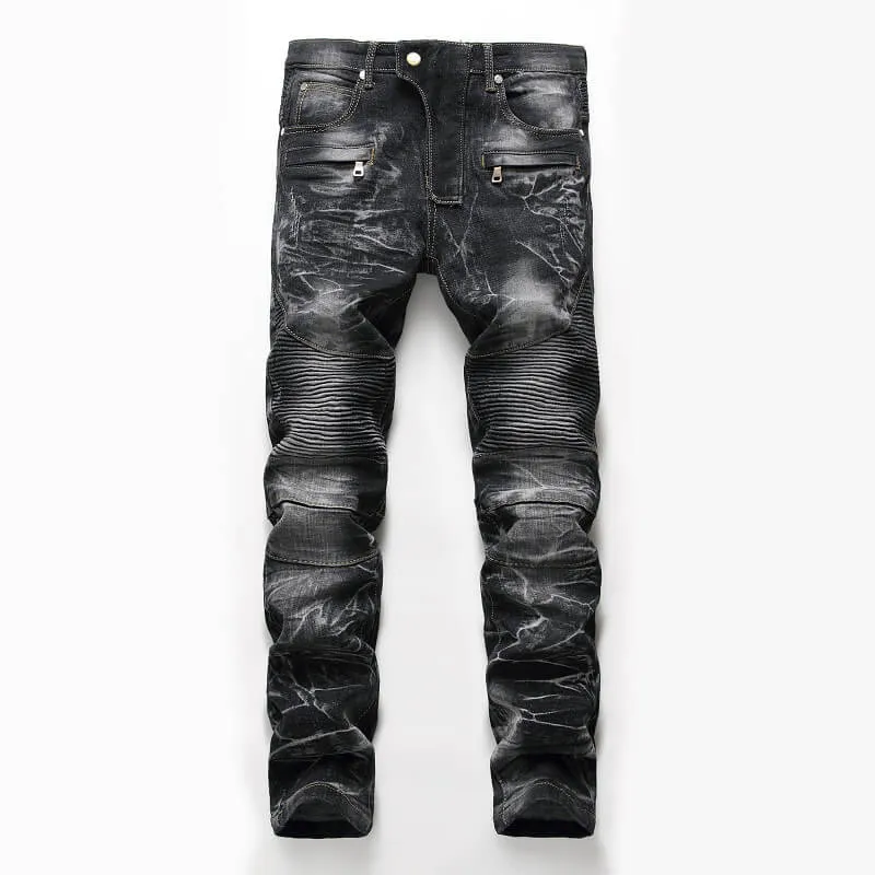 Motorcycle Casual Straight Pants Men's Jeans Mid Waisted Jeans