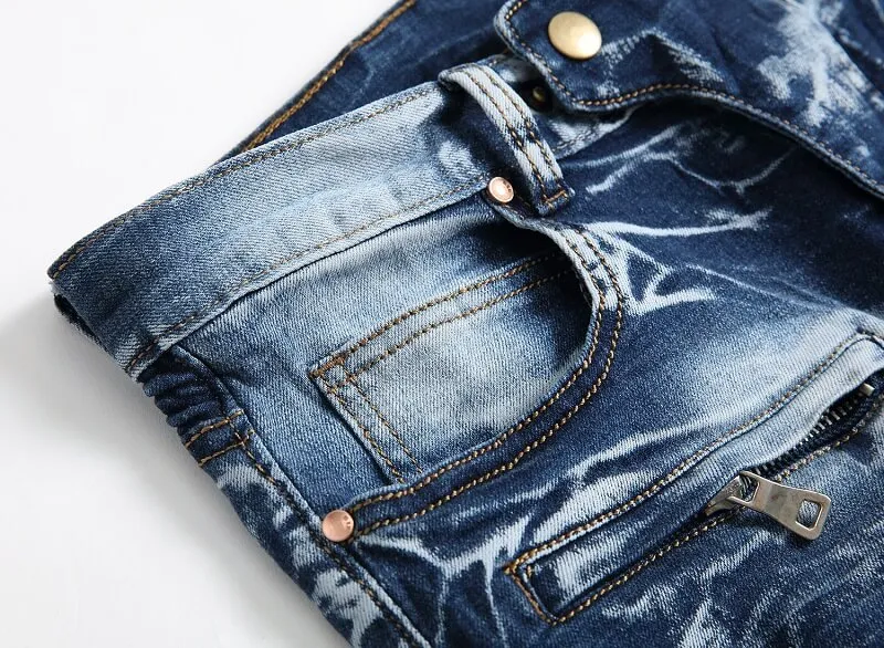 Motorcycle Casual Straight Pants Men's Jeans Mid Waisted Jeans