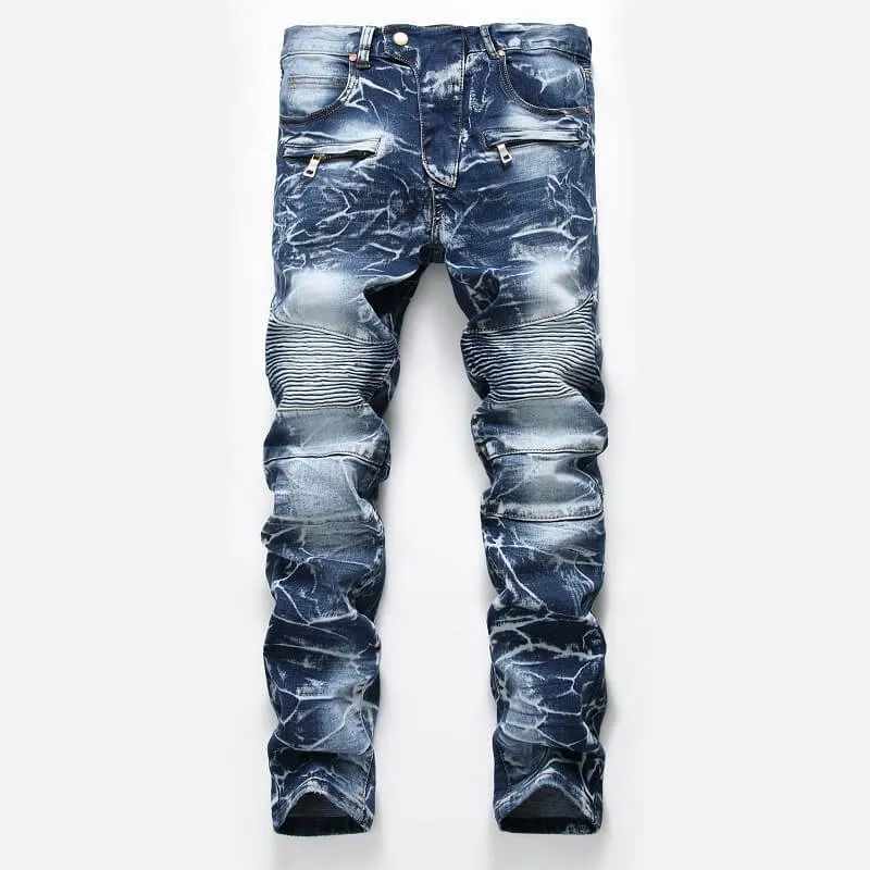 Motorcycle Casual Straight Pants Men's Jeans Mid Waisted Jeans