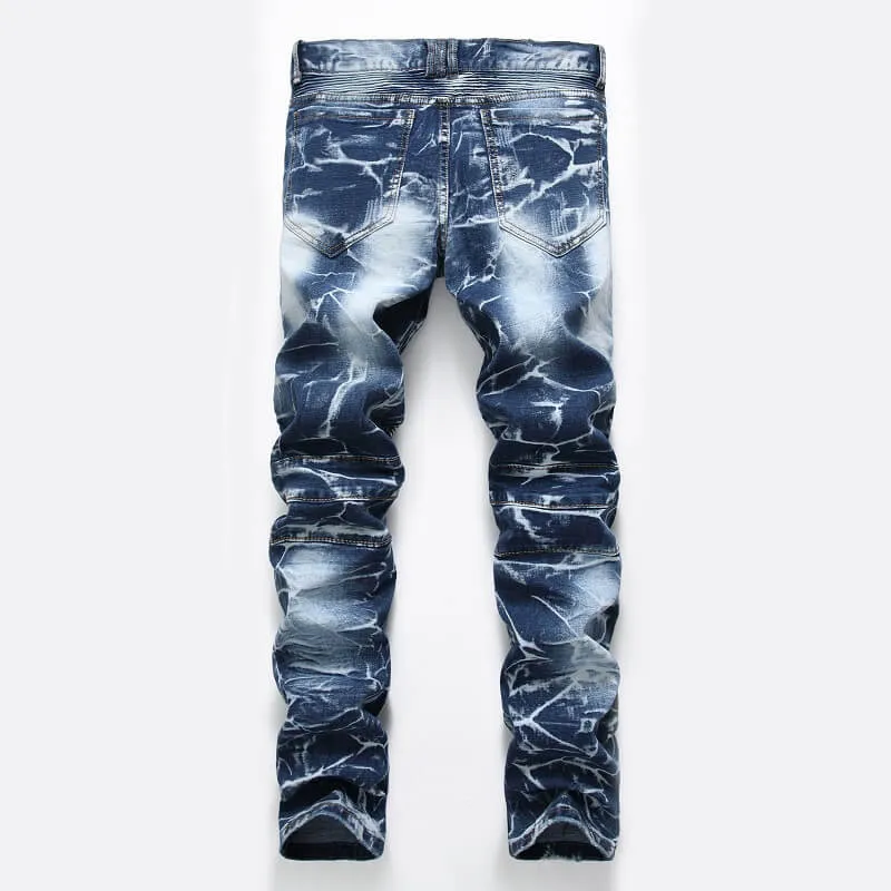 Motorcycle Casual Straight Pants Men's Jeans Mid Waisted Jeans