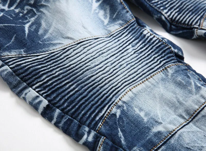 Motorcycle Casual Straight Pants Men's Jeans Mid Waisted Jeans