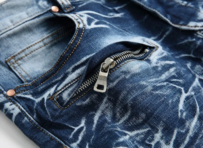 Motorcycle Casual Straight Pants Men's Jeans Mid Waisted Jeans