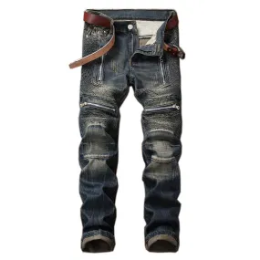 Motorcycle Straight Pants Nostalgic Jeans Mid Waisted Men's Jeans