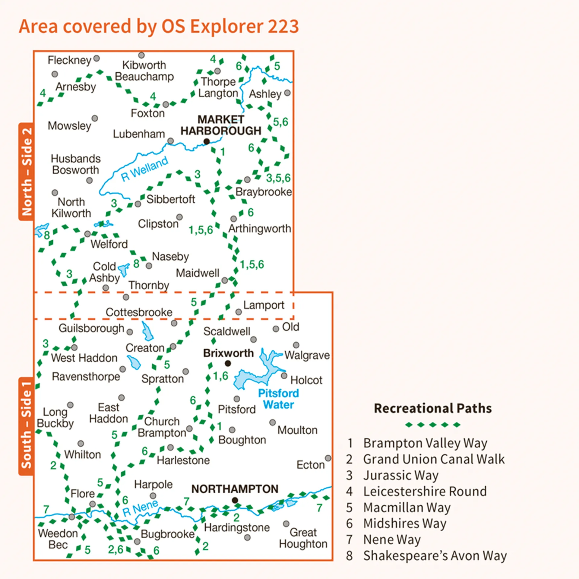 Ordnance Survey Explorer 223 Map Northampton & Market Harborough